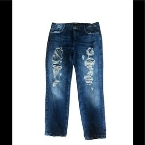 Zara Trafaluc Destroyed Jeans Skinny Mid Rise Size 6 EU 38 100% Cotton Stretch